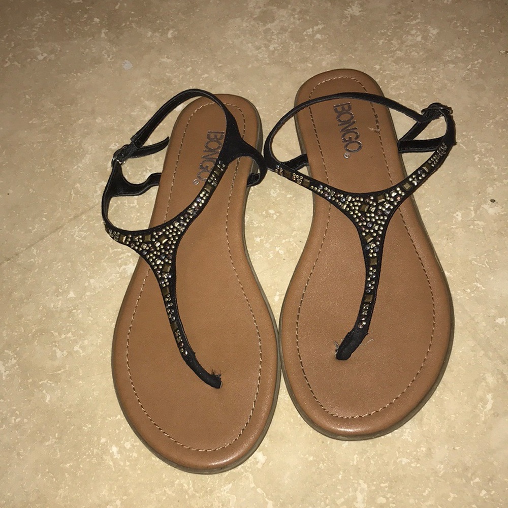Black sandals with gold/ silver rhinestones